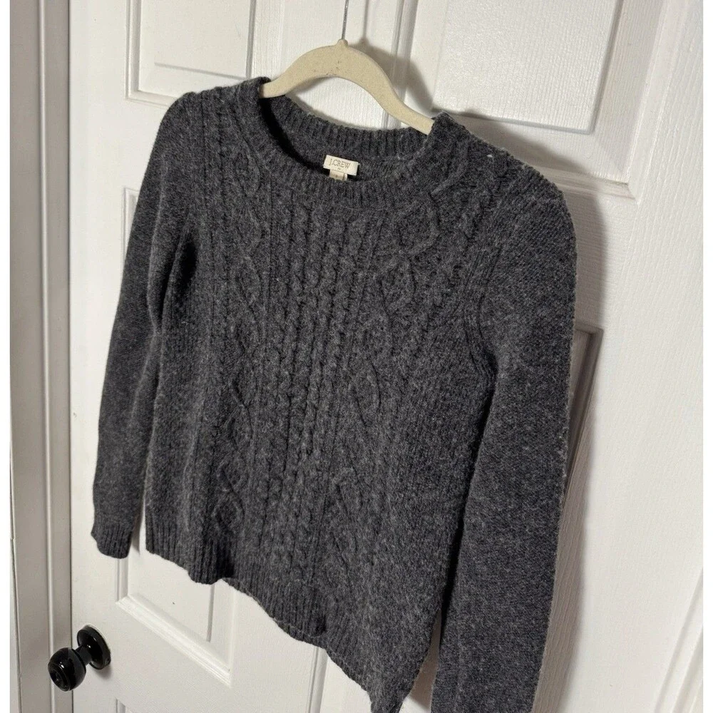 Vintage J.Crew Women’s S Gray Cable Knit Sweater Oarsman Fisherman Merino Wool